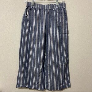 Beachlunchlounge Navy and White Striped Linen-Cotton Pants